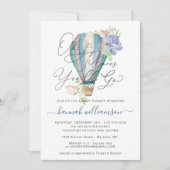 Blue Floral Hete Luchtballon Baby shower Uitnodigi Kaart (Voorkant)