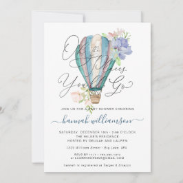 Blue Floral Hete Luchtballon Baby shower Uitnodigi Kaart