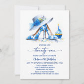 Blue Floral High Heel Shoes 21st Birthday Party Kaart (Voorkant)