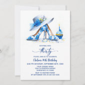 Blue Floral High Heel Shoes 30th Birthday Party Kaart (Voorkant)