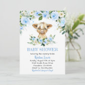 Blue Floral Highland Koe Baby shower Invite Kaart (Staand voorkant)