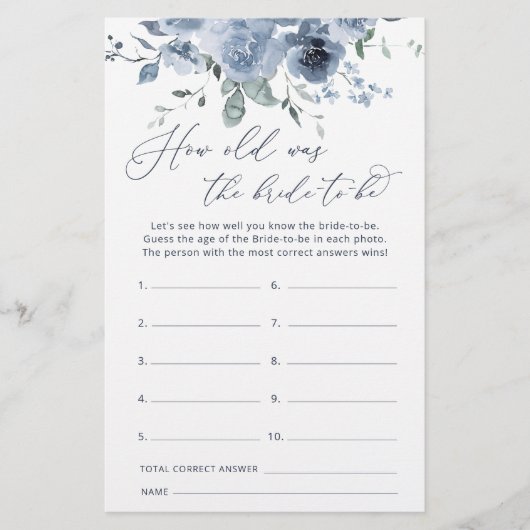 Blue Floral Hoe oud is de bruid om spel te zijn (Voorkant)