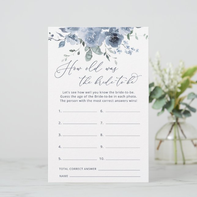 Blue Floral Hoe oud is de bruid om spel te zijn (Staand voorkant)