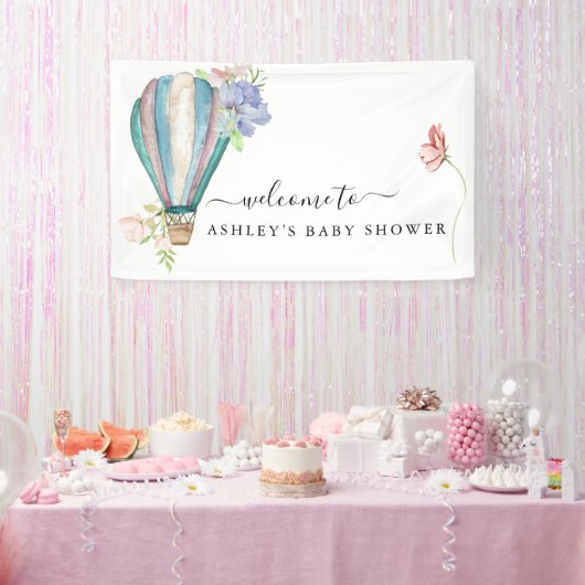 Blue Floral Hot Air Ballon Baby shower Spandoek (Feest)
