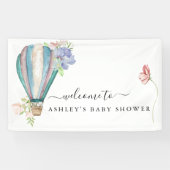 Blue Floral Hot Air Ballon Baby shower Spandoek (Horizontaal)