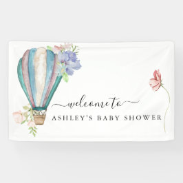 Blue Floral Hot Air Ballon Baby shower Spandoek