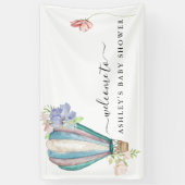 Blue Floral Hot Air Ballon Baby shower Spandoek (Verticaal)