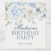 Blue Floral Hydrangea Botanical Bloom Birthday Wijn Etiket (Enkel label)