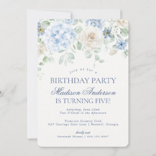 Blue Floral Hydrangea Botanical Verjaardagsfeest Kaart
