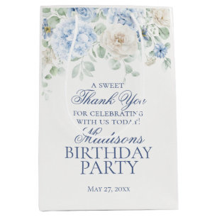 Blue Floral Hydrangea Botanische Verjaardag Favori Medium Cadeauzakje