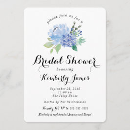 Blue Floral Hydrangea Bridal Shower Uitnodiging