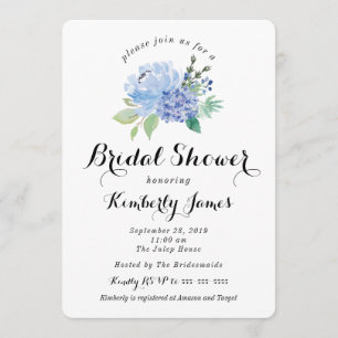 Blue Floral Hydrangea Bridal Shower Uitnodiging