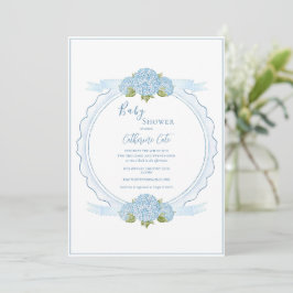 Blue Floral Hydrangea Elegant Baby Shower  Kaart
