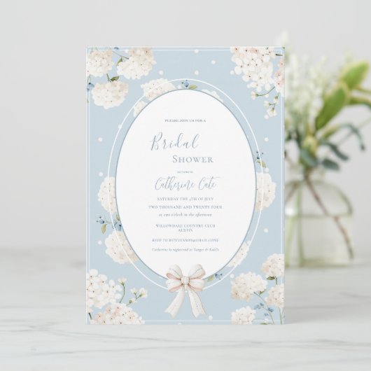 Blue Floral Hydrangea Elegant Bridal Shower Kaart (Staand voorkant)