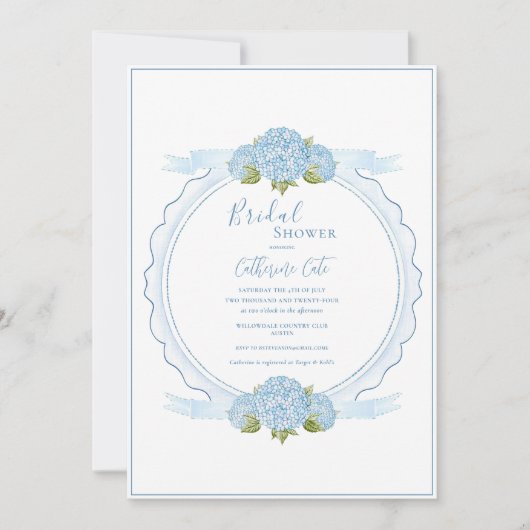 Blue Floral Hydrangea Elegant Bridal Shower  Kaart (Voorkant)