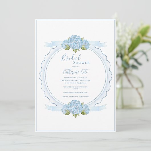 Blue Floral Hydrangea Elegant Bridal Shower  Kaart (Staand voorkant)
