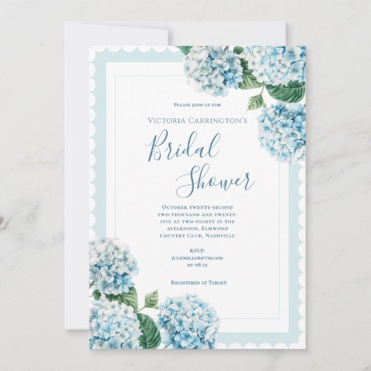 Blue Floral Hydrangea Elegant Vrijgezellenfeest Kaart (Voorkant)