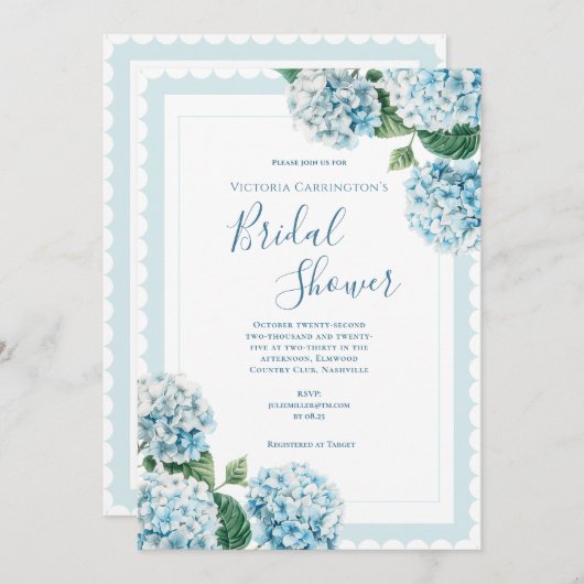 Blue Floral Hydrangea Elegant Vrijgezellenfeest Kaart (Voorkant / Achterkant)