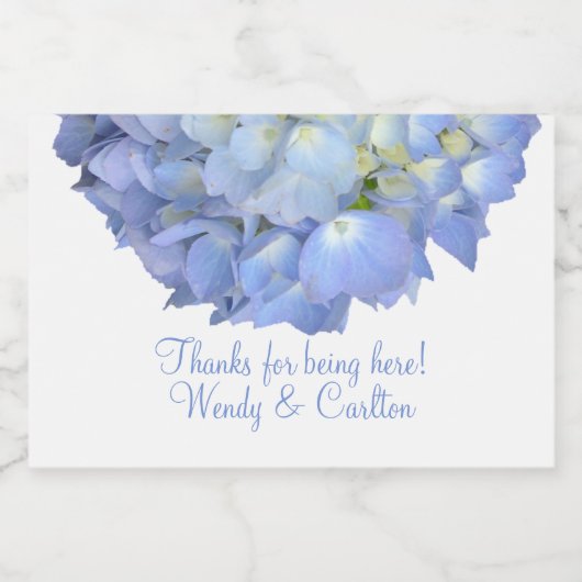 Blue Floral Hydrangea Hartelijk dank Sparkling Wijnetiket (Enkel label)
