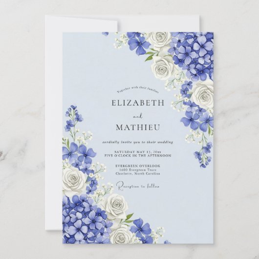Blue Floral Hydrangea Romance Wedding Kaart (Voorkant)