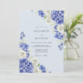 Blue Floral Hydrangea Romance Wedding Kaart (Staand voorkant)