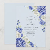 Blue Floral Hydrangea Romance Wedding Kaart (Voorkant / Achterkant)