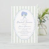 Blue Floral Hydrangea Stripes Bridal Shower Kaart (Staand voorkant)