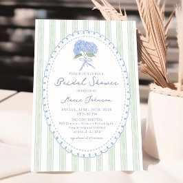 Blue Floral Hydrangea Stripes Bridal Shower Kaart
