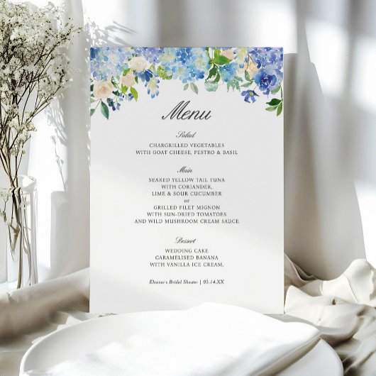 Blue Floral Hydrangea Vrijgezellenfeest Menu