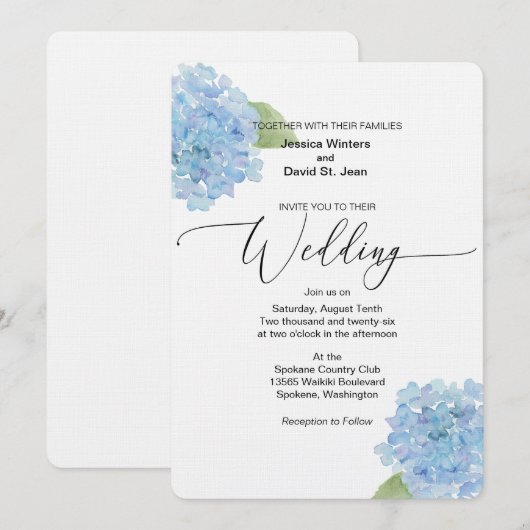 Blue Floral Hydrangea Wedding Invitation design Kaart (Voorkant / Achterkant)