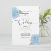 Blue Floral Hydrangea Wedding Invitation design Kaart (Staand voorkant)