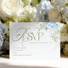 Blue Floral Hydrangea Wedding RSVP Card Kaartje
