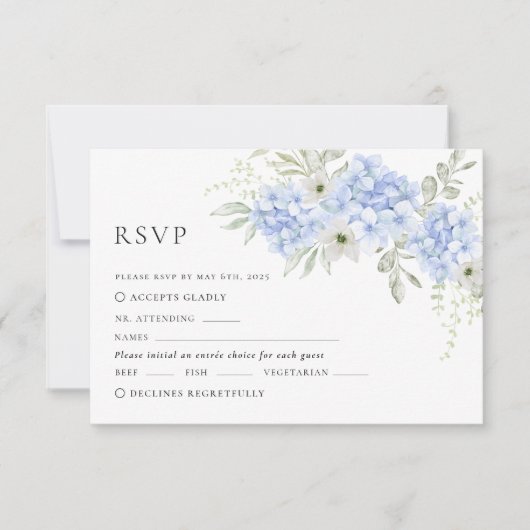 Blue Floral Hydrangea Wedding RSVP Kaart (Voorkant)