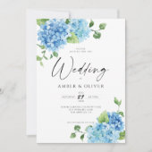 Blue Floral Hydrangeas Elegant Dusty Blue Wedding Kaart (Voorkant)