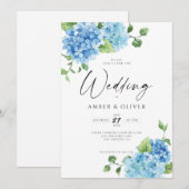 Blue Floral Hydrangeas Elegant Dusty Blue Wedding Kaart (Voorkant / Achterkant)