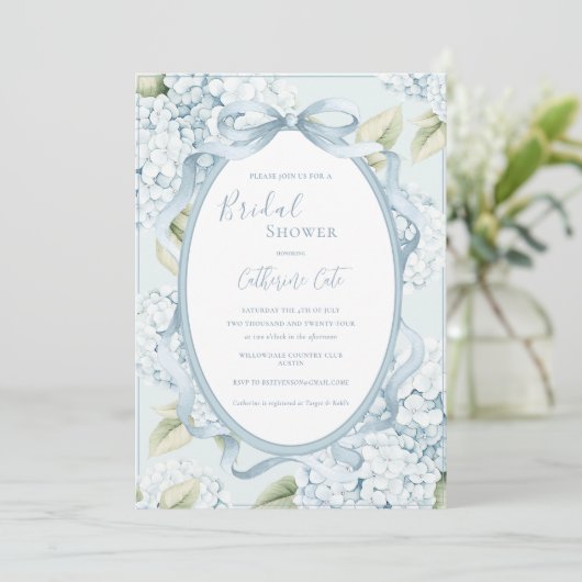 Blue Floral Hydrangeas Whimsical Bridal Kaart (Staand voorkant)