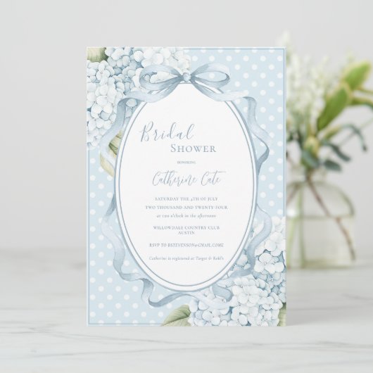 Blue Floral Hydrangeas Whimsical Bridal Shower  Kaart (Staand voorkant)