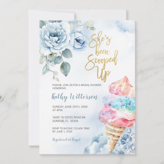 Blue Floral Ice Cream Scooped Vrijgezellenfeest Kaart (Voorkant)