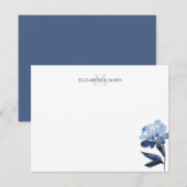 Blue Floral Initiaal Monogram Paar op maat Notitiekaartje (Voorkant / Achterkant)