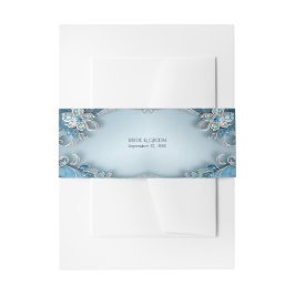 Blue Floral Invitation Belly Band Uitnodigingen Wikkel