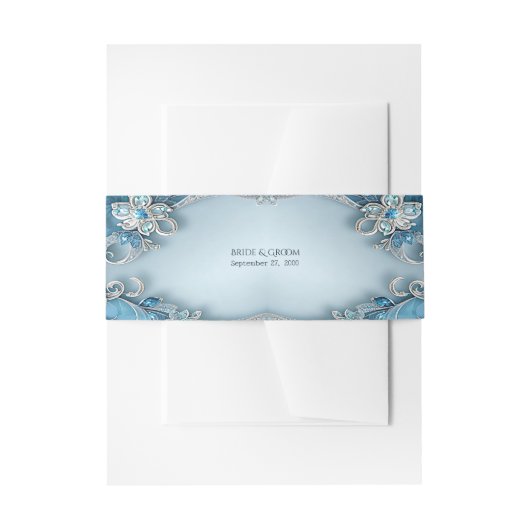 Blue  Floral Invitation Belly Band Uitnodigingen Wikkel (Voorkant Voorbeeld)