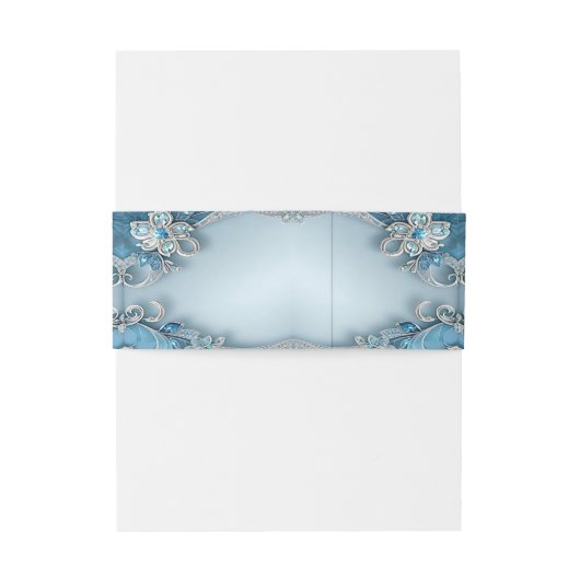 Blue  Floral Invitation Belly Band Uitnodigingen Wikkel (Achterkant Voorbeeld)
