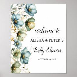 Blue Floral "It's a Boy" Baby shower Welkomstbord Poster