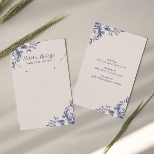  Blue Floral Jewelry Earring Display Visitekaartje