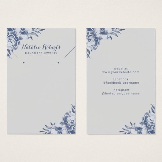  Blue Floral Jewelry Earring Display Visitekaartje (Voorkant /achterkant)