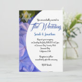 Blue floral Jewish bruiloft Uitnodiging (Staand voorkant)