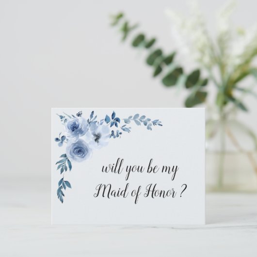 Blue Floral, jij wordt mijn bruidsmeisje kaart (Staand voorkant)