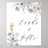 Blue Floral Kaarten Gifts Vrijgezellenfeest Sign Poster (Voorkant)