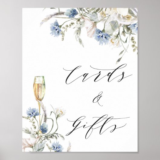 Blue Floral Kaarten Gifts Vrijgezellenfeest Sign Poster (Voorkant)