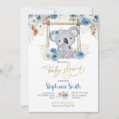 Blue Floral Koala Australian Animal Baby shower Kaart (Voorkant)
